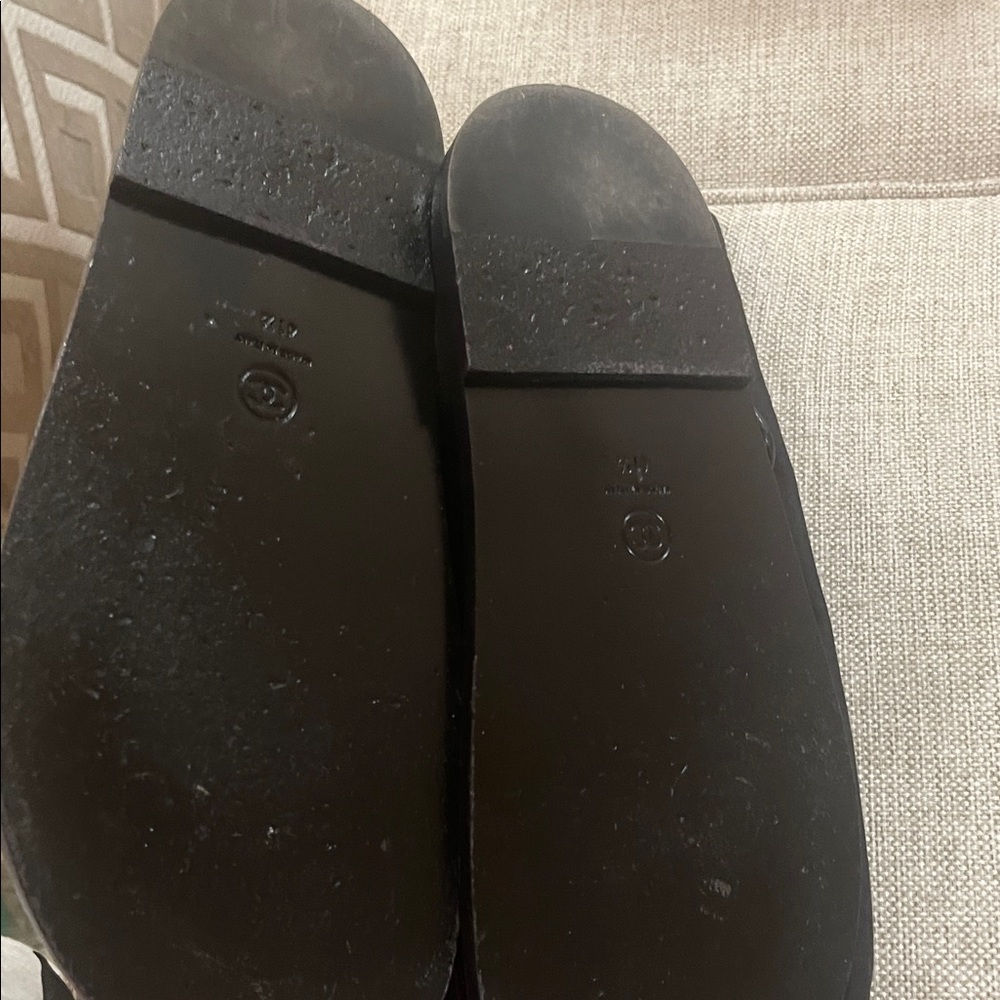 Authentic Chanel Black Sandals with Gold Logo Detail - Picture 3 of 4